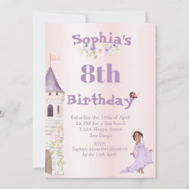 Princess Unicorn Mörk Hair Lila Age Birthday Inbjudningar