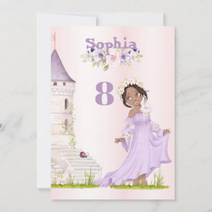 Princess Unicorn Mörk Hair Lila Age Birthday Inbjudningar