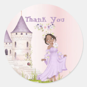 Princess Unicorn Mörk Hair Lila Cute Tack Runt Klistermärke