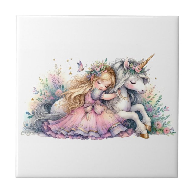 Princess Unicorn Pastel Fairytale Fantasy Kakelplatta (Framsidan)