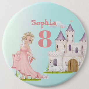 Princess Unicorn Rosa Blue Castle Cute Birthday B Knapp