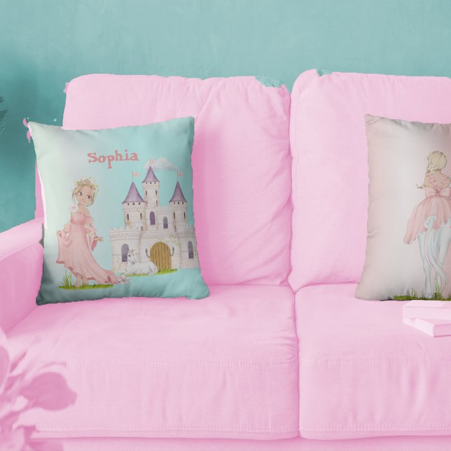 Princess Unicorn Rosa Blue Castle Dekorativ kudde (Skapare uppladdad)