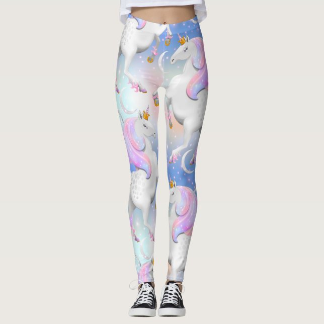 Princess Unicorn Rosa och Blue Night Leggings (Framsida)