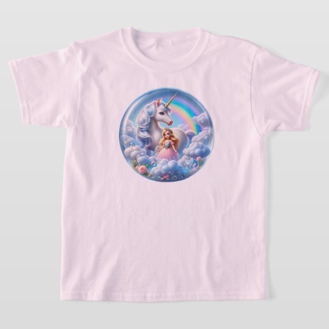 Princess Unicorn Shirt: Rainbow and Pastel Clouds T Shirt (Laydown)