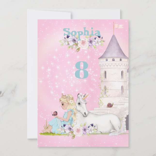 Princess Unicorn Stars Rosa Cute Age Birthday Inbjudningar (Baksida)