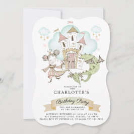Princess Watercolor Castle Dragon Girl's Birthday Inbjudningar