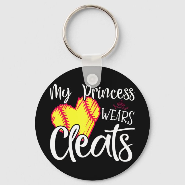 Princess Wears Cleats Softball Mamma Pappa Basebal Nyckelring (Framsida)