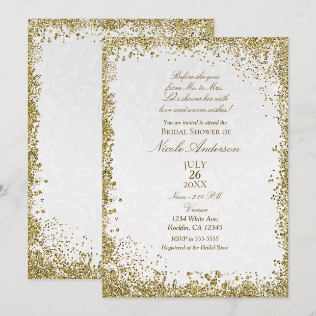 Princess White Damask Storybook Möhippa Inbjudningar (Fram/baksida)