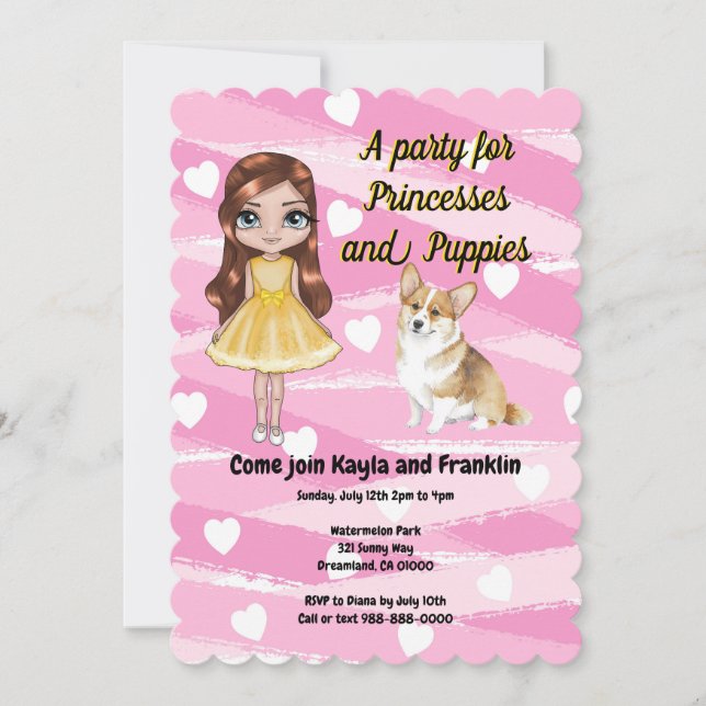 Princesses and Puppies Party Inbjudningar (Framsida)
