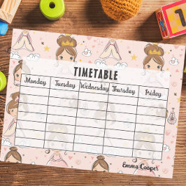 Princesses & Hearains Soft Pastels School Timetabl