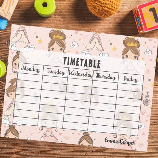Princesses & Hearains Soft Pastels School Timetabl (Skapare uppladdad)