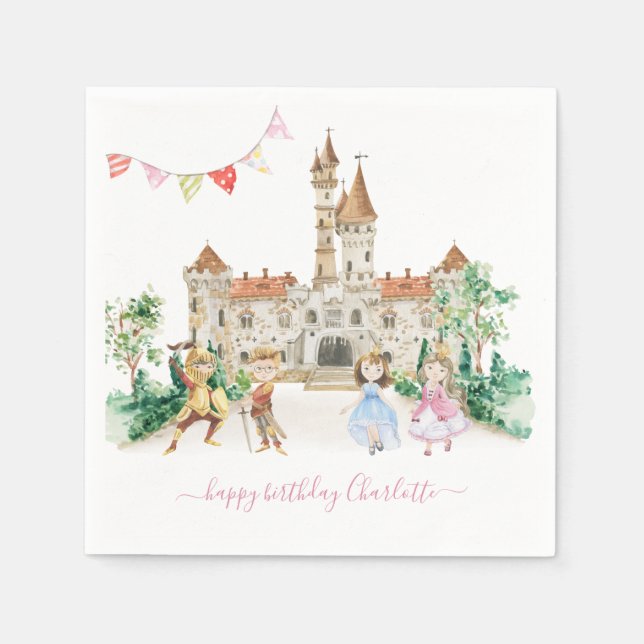 Princesses, Knight & Dragons Fairy Tale Birthday Pappersservett (Framsidan)