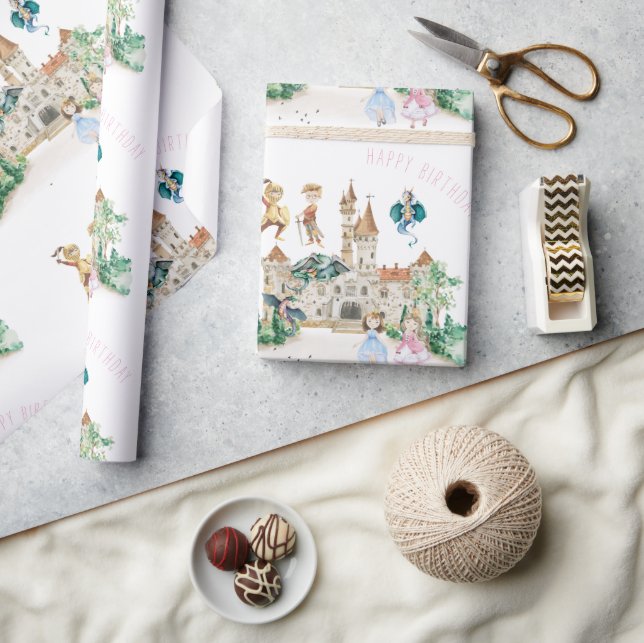 Princesses, Knight & Dragons Fairy Tale Birthday Presentpapper (Hantverk)