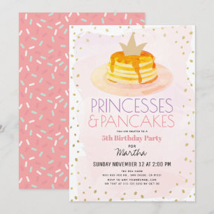 Princesses & Pancakes Rosa Guld Girl Birthday Inbjudningar