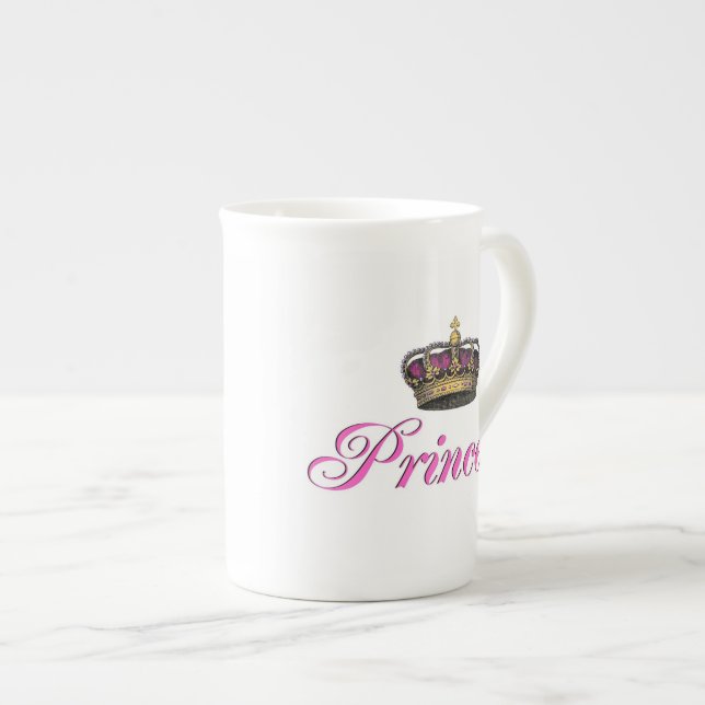 Princesskrona i shock rosa benporslin mugg (Framsida höger)