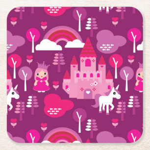 princessslott och unicornregnbåge underlägg papper kvadrat
