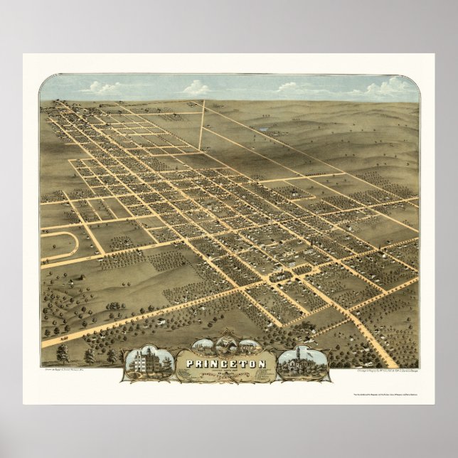 Princeton, IL Panoramic Karta - 1870 Poster (Framsidan)