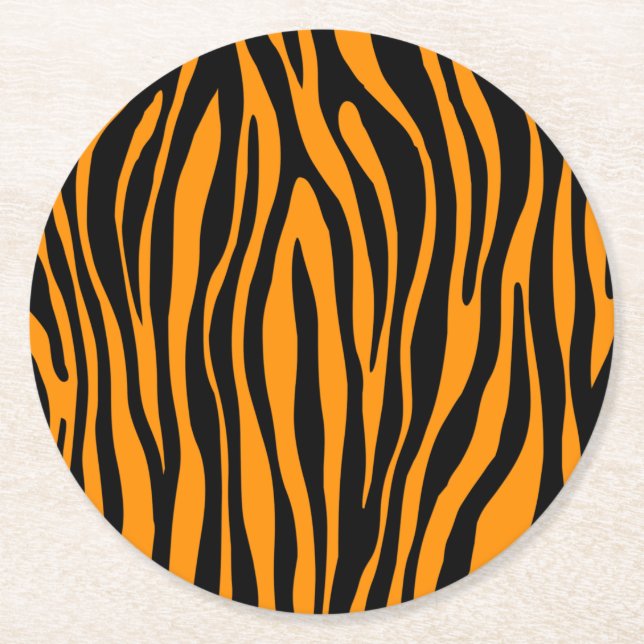 Princeton Orange Zebratryck Underlägg Papper Rund (Framsidan)