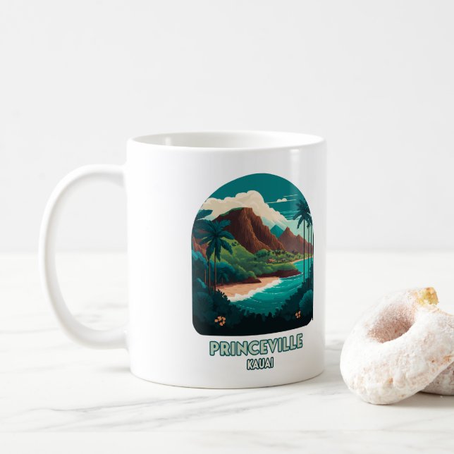 Princeville Kauai Hawaii Beach Mountains Retro Kaffemugg (Med munk)