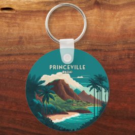 Princeville Kauai Hawaii Beach Mountains Retro Nyckelring
