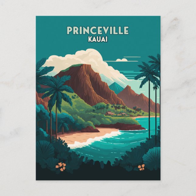 Princeville Kauai Hawaii Beach Mountains Retro Vykort (Framsida)