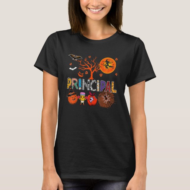 Principal Halloween Zombie Costume Skeleton Scary  T Shirt (Framsida)