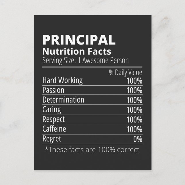 Principal Nutrition Facts Funny Helg Vykort (Framsida)