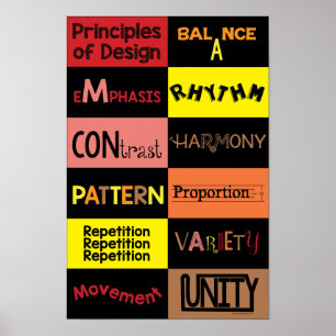Principer av designen i varma färger poster
