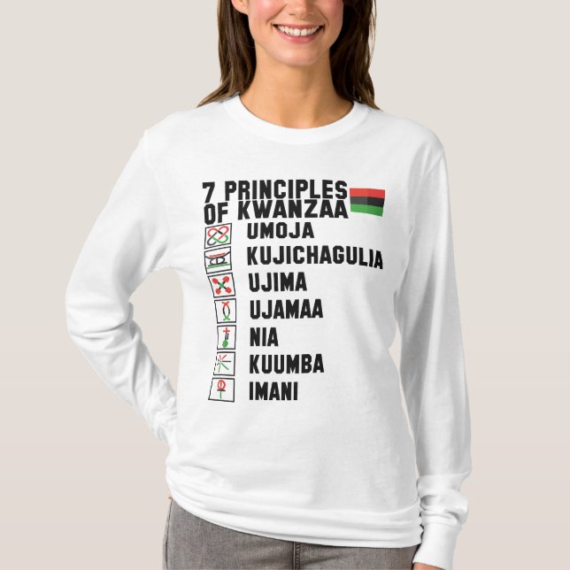 Principer för Kwanzaa svarta text T Shirt (Framsida)