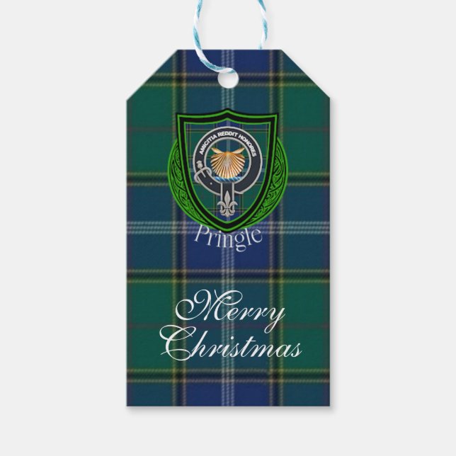 Pringle skotska klan tartan & vapen presentetikett (Framsidan)