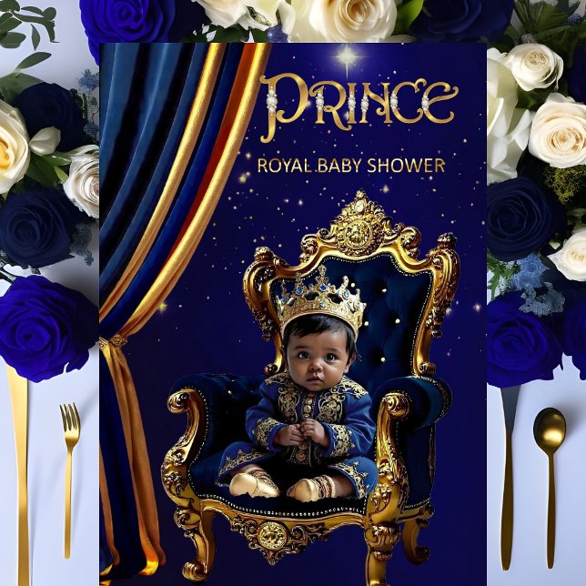 Prins Baby Shower Blue Guld Royal Inbjudningar (Skapare uppladdad)