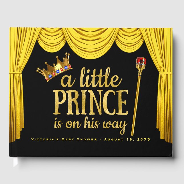 Prins Baby Shower Gästbok Svart Guld Prins (Framsida)