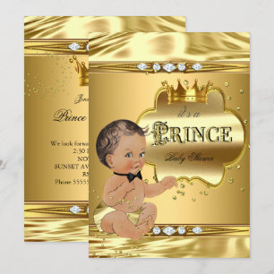 Prins Baby Shower Guld Folie Brunett Slips Inbjudningar