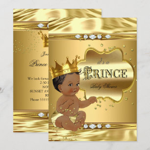 Prins Baby Shower Guld Folie Etnisk Baby Pojke Inbjudningar