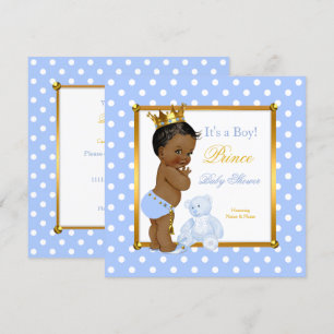 Prins Baby Shower Pojke Blå Prickig Etnisk Inbjudningar