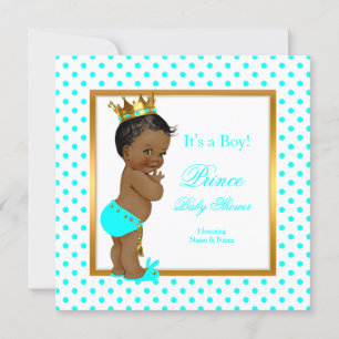 Prins Baby Shower Pojke Teal Polka Dot Etnisk Inbjudningar