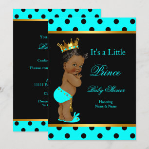 Prins Baby Shower Pojke Teal Svart Etnisk Inbjudningar