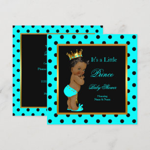Prins Baby Shower Pojke Teal Svart Etnisk Inbjudningar