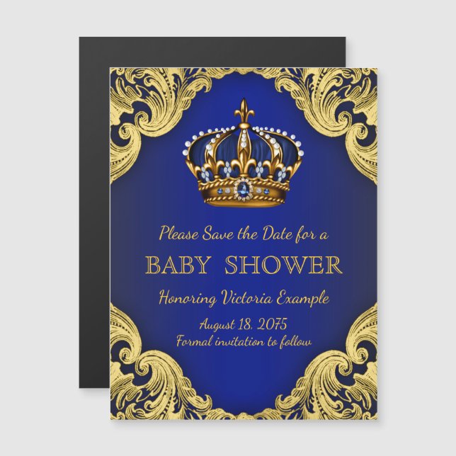 Prins Baby Shower Spara datumvymagneter Magnetisk Inbjudningskort (Fram/baksida)