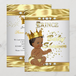 Prins Baby Shower Vit Guld Folie Etnisk Inbjudningar