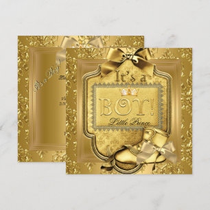 Prins Babyfirande Baby Pojke Elite Damask Guld 2 Inbjudningar