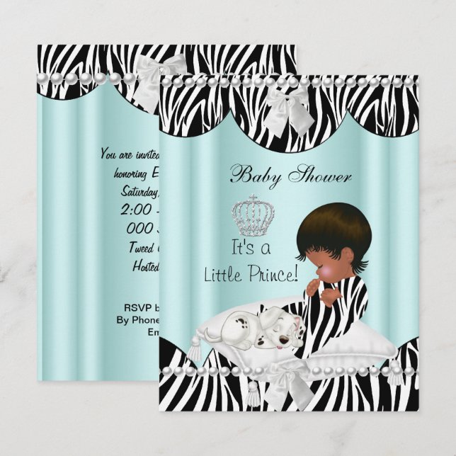 Prins Babyfirande Pojke Etnisk Zebra Inbjudningar (Fram/baksida)