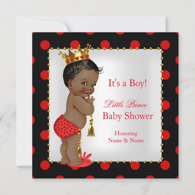 Prins Babyshower Röd Svart Pojke Etnisk Inbjudningar (Framsida)