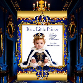 Prins Babyshower Royal Blå Ornamenterad Guld ljus Inbjudningar