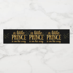 Prins Babyshower Royal Svart Guld Folie Pojke Vattenflaska Etikett