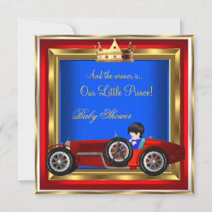 Prins Bebis Baby Shower Blå Guld Pojke Röd Racingb Inbjudningar