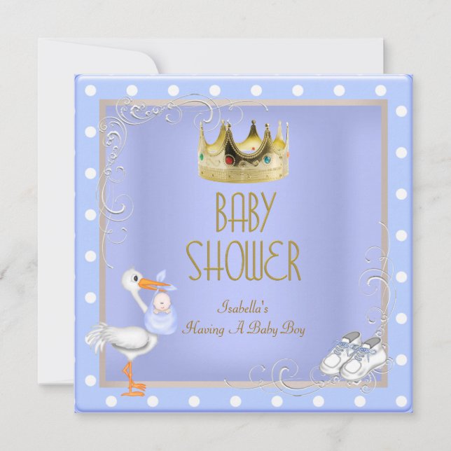 Prins blå Baby Shower Pojke Baby Kronan Punkt Inbjudningar (Framsida)
