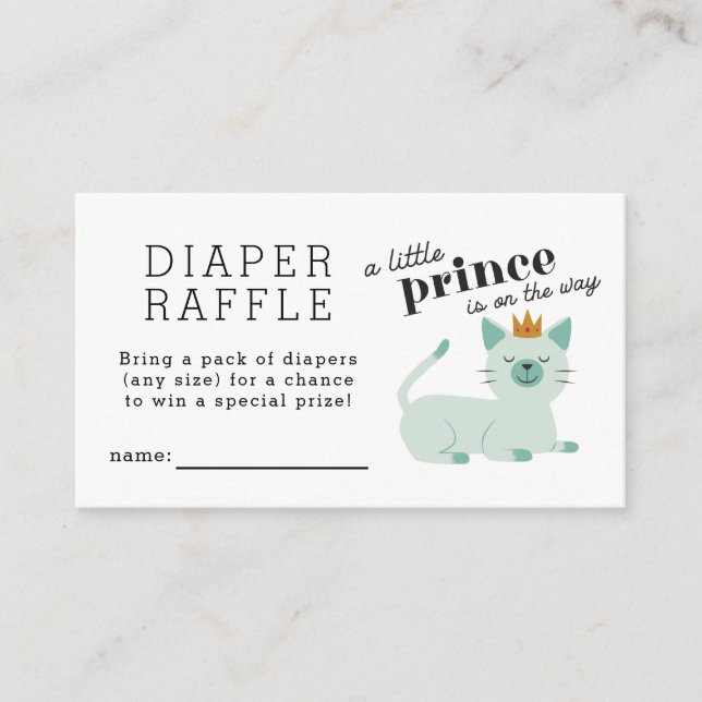 Prins Cat Baby Shower Diaper Raffle Biljett Tilläggskort (Framsida)