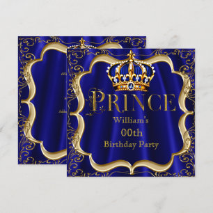 Prins Födelsedag Royal Blå Guld Krona Herr 2 Inbjudningar