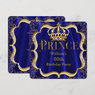 Prins Födelsedag Royal Blå Guld Krona Herr 2 Inbjudningar